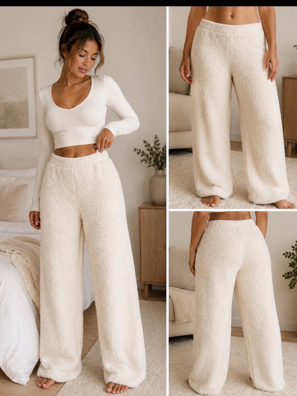 SKIMS Cozy Collection Bouclé Wide Leg Lounge Pants Cream 2X/3X NWT Inspired